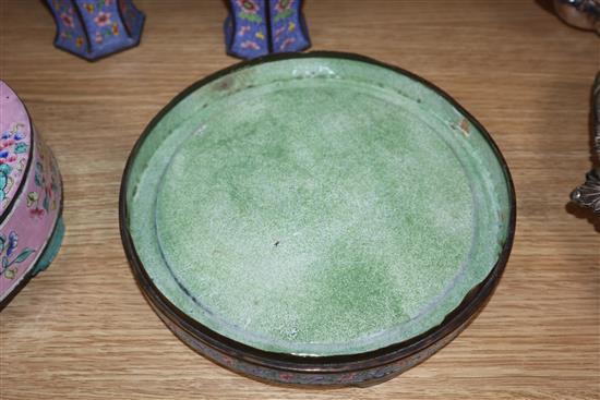 A pair of Chinese Canton enamel containers and vases, 19th/20th century